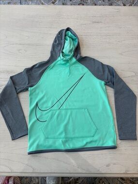 Nike Colorblock Hoodie Pullover -Medium- Mint Green Charcoal Swoosh Logo Sporty